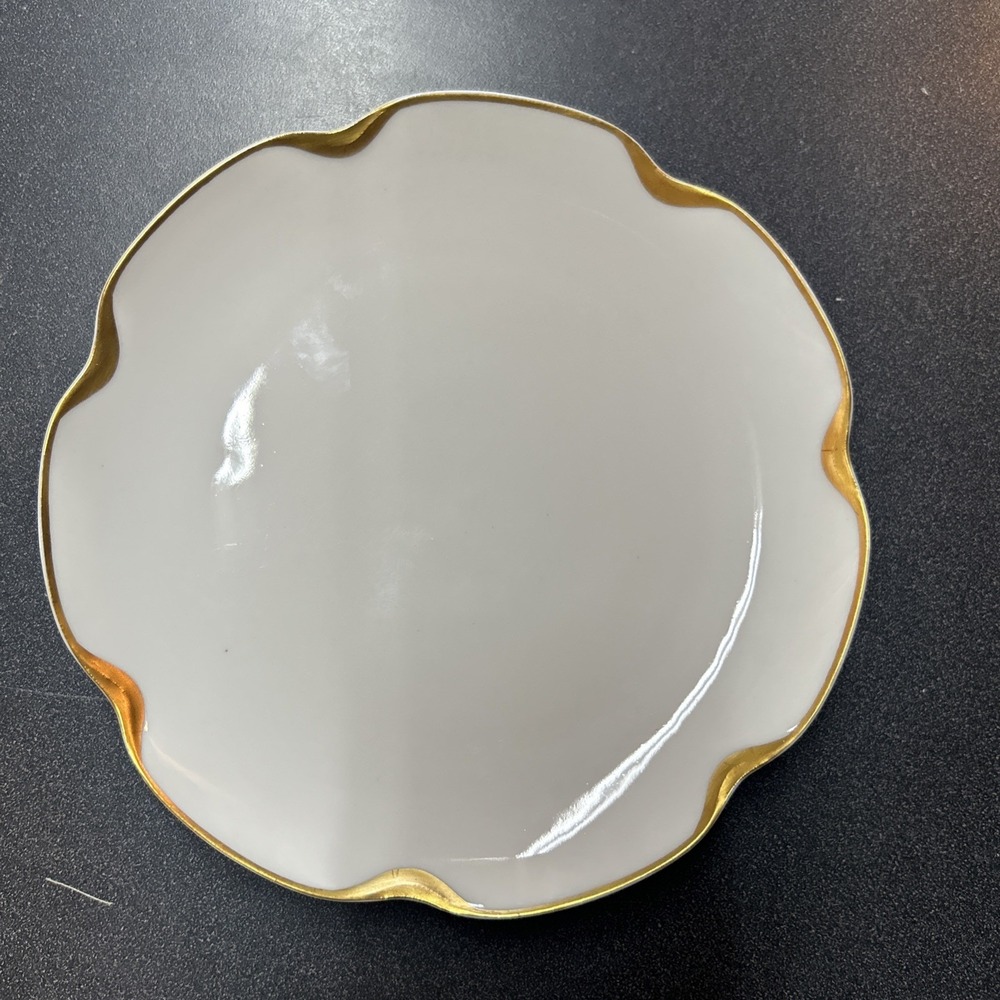VTG 1 Haviland Limoges Silver Anniversary WhiteW/ Gold Trim 7" Dessert Plates